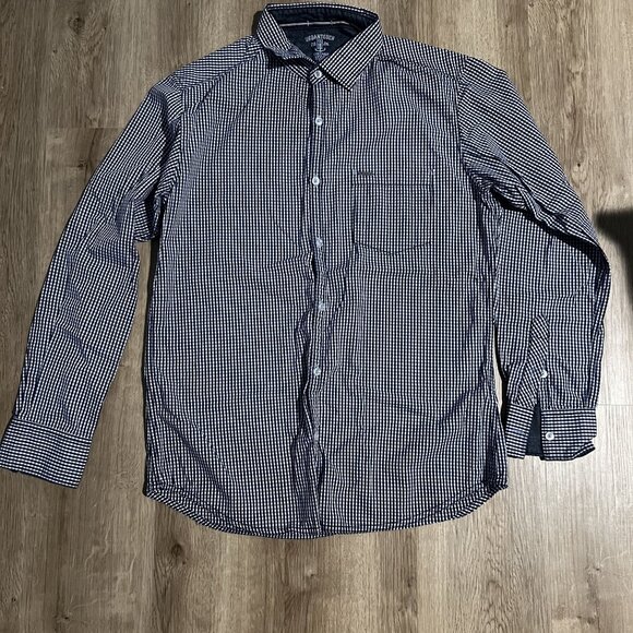 Urban Touch Plum, Blue & White Gingham Check Long Sleeve Button-Down Shirt SZ L - Picture 1 of 9